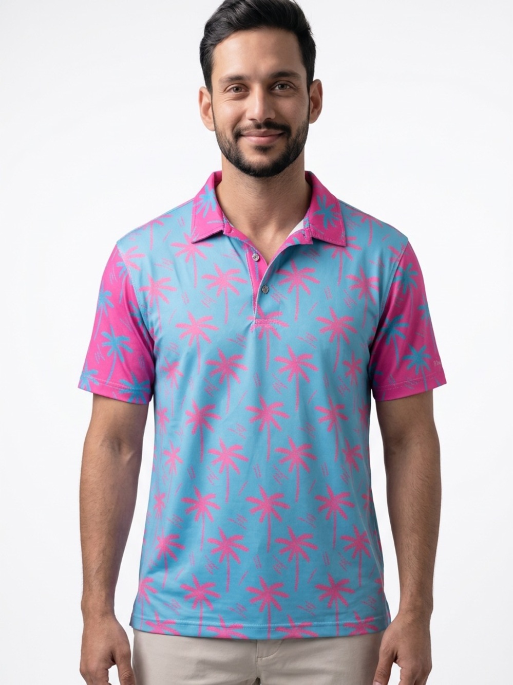CHUBBIES | Electric Slide Blue & Pink Palm-Print Polo Men’s Size Large